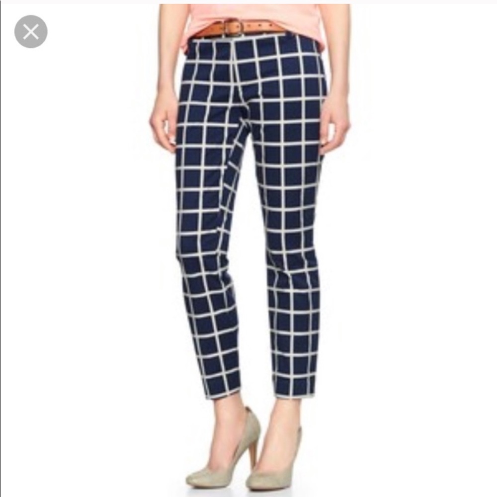 Gap slim cropped navy pants with grid design